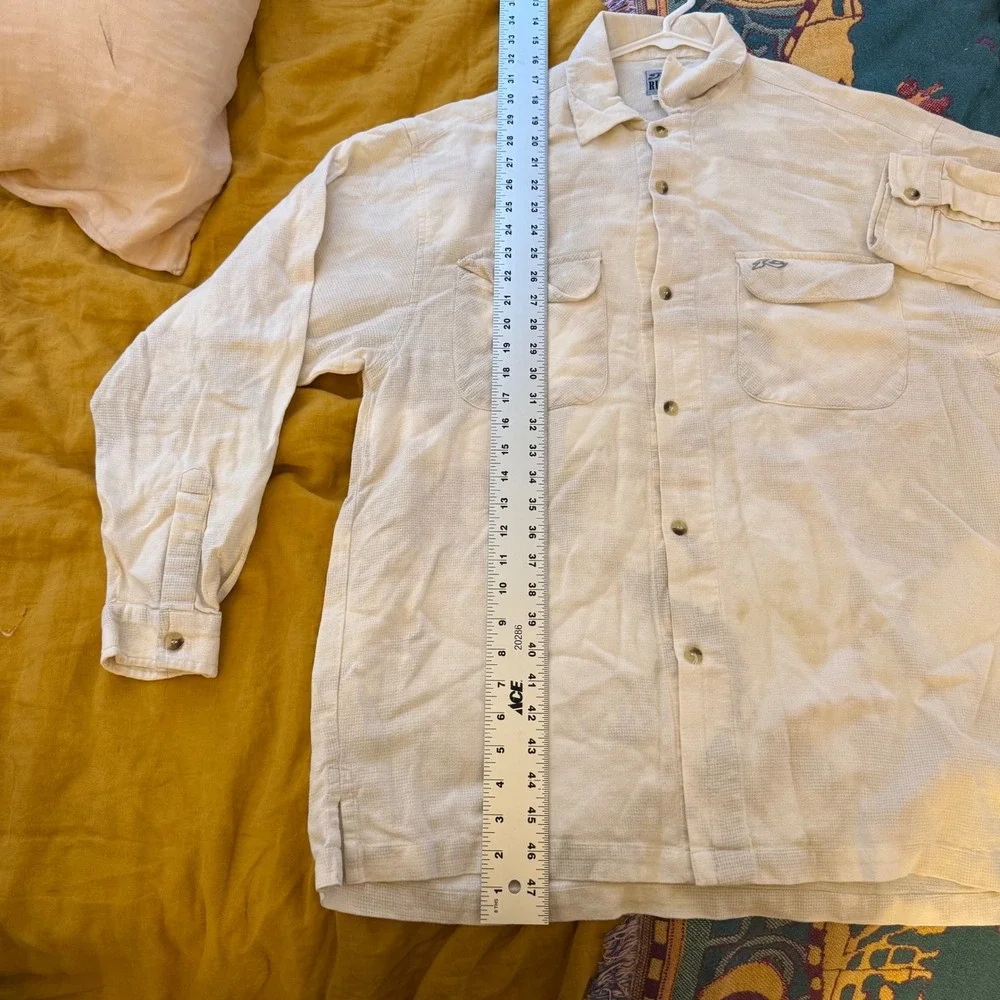Vintage Rusty‎ Mens Cream Textured Long Sleeve Button Down Surf Shirt Large